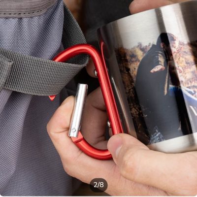 Taza acero personalizada con mosquetón