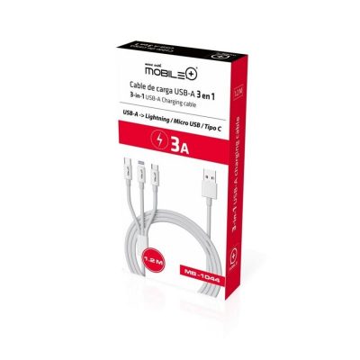 Cable de Carga. 3 en 1 USB-A a Lightning, Micro USB y Tipo-C. MB-1044 Mobile+