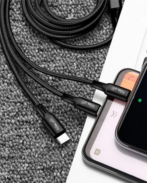 Cable de Carga Nylon . 3 en 1 USB-A a Lightning, Micro USB y Tipo-C. MB-1045 Mobile+ - Imagen 2