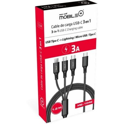 Cable de Carga Nylon 3en1 TIPO-C a Lightning, Micro USB y Tipo-C. MB-1046 Mobile+