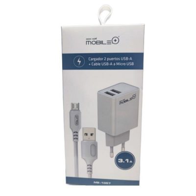 CARGADOR 2 PUERTOS USB-A + Cable USB-A A MICRO USB