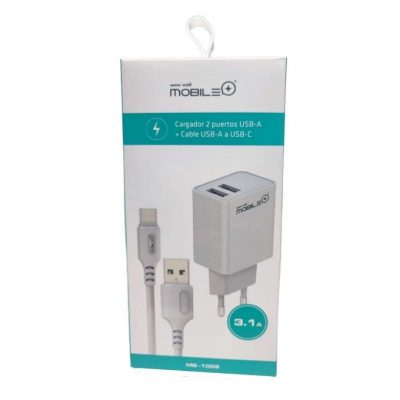 Cargador Dual USB-A + Cable USB-C (15.5W)