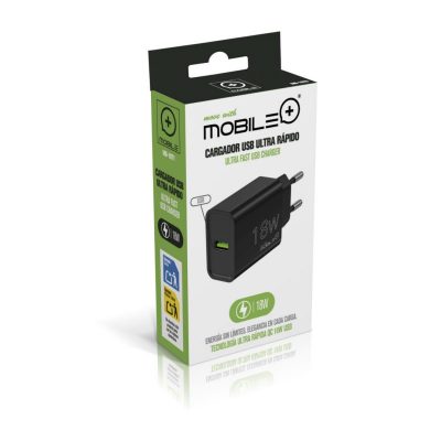 CARGADOR USB-A 18W ULTRA RAPIDO NEGRO