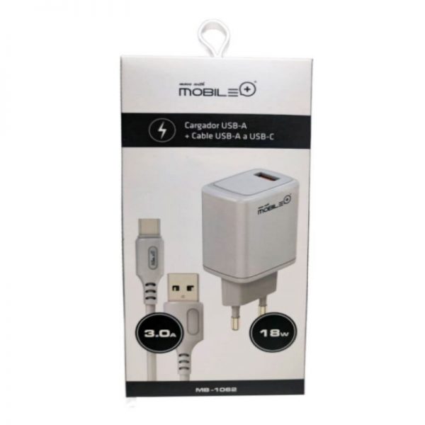 Cargador USB-A + Cable USB-A a USB-C (18W QC 3.0)