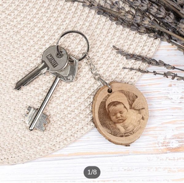 Llavero de madera natural redondo grabado - Imagen 8