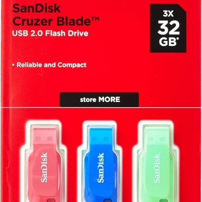Memoria USB SanDisk Cruzer Blade de 32 GB, azul, rosa y verde, 3 unidades (paquete de 1)