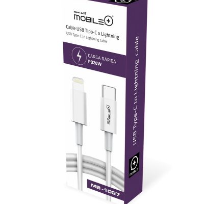 Cable USB Tipo-C a Lightning, longitud cable: 1 m. Carga Rápida PD20W. MOBILE+ MB-1027