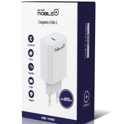 Cargador rápido USB-C, PD25W. MOBILE+ MB-1050