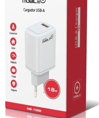Cargador rápido USB-A, QC3.0, 18W. MOBILE+ MB-1052