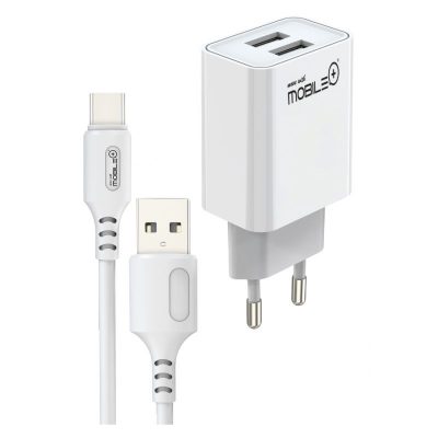 Cargador doble USB-A 3.1A con cable USB-A a USB-C · MOBILE+ MB-1058