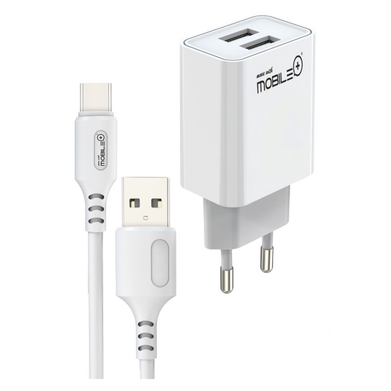 Cargador doble USB-A 3.1A con cable USB-A a USB-C · MOBILE+ MB-1058