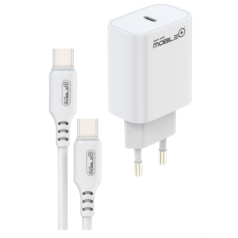 Cargador rápido USB-C PD 25 W + Cable USB-C a USB-C (60 W). MOBILE MB-1060